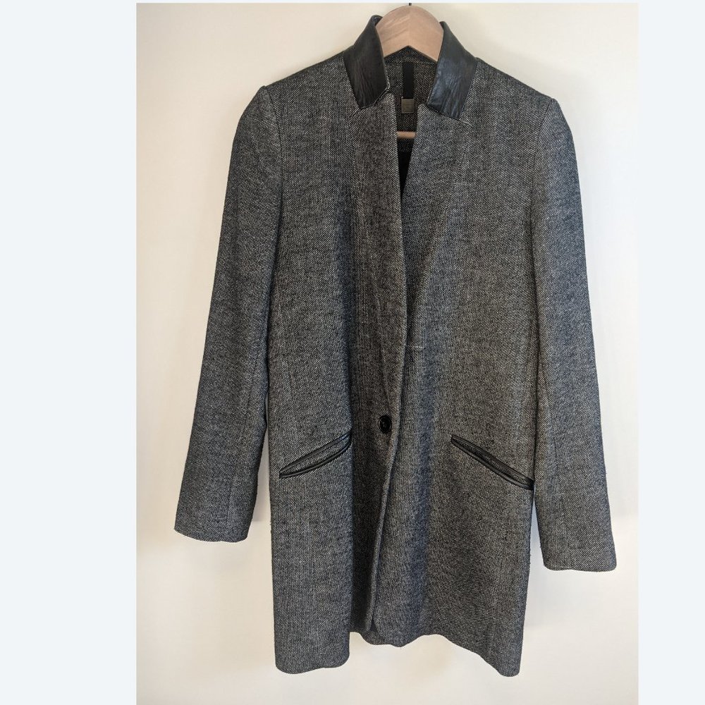 Mango - Tweed coat with leather accent